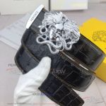 Perfect Fake Versace Crocodile Belt For Men - Silver Engraved Medusa Buckle